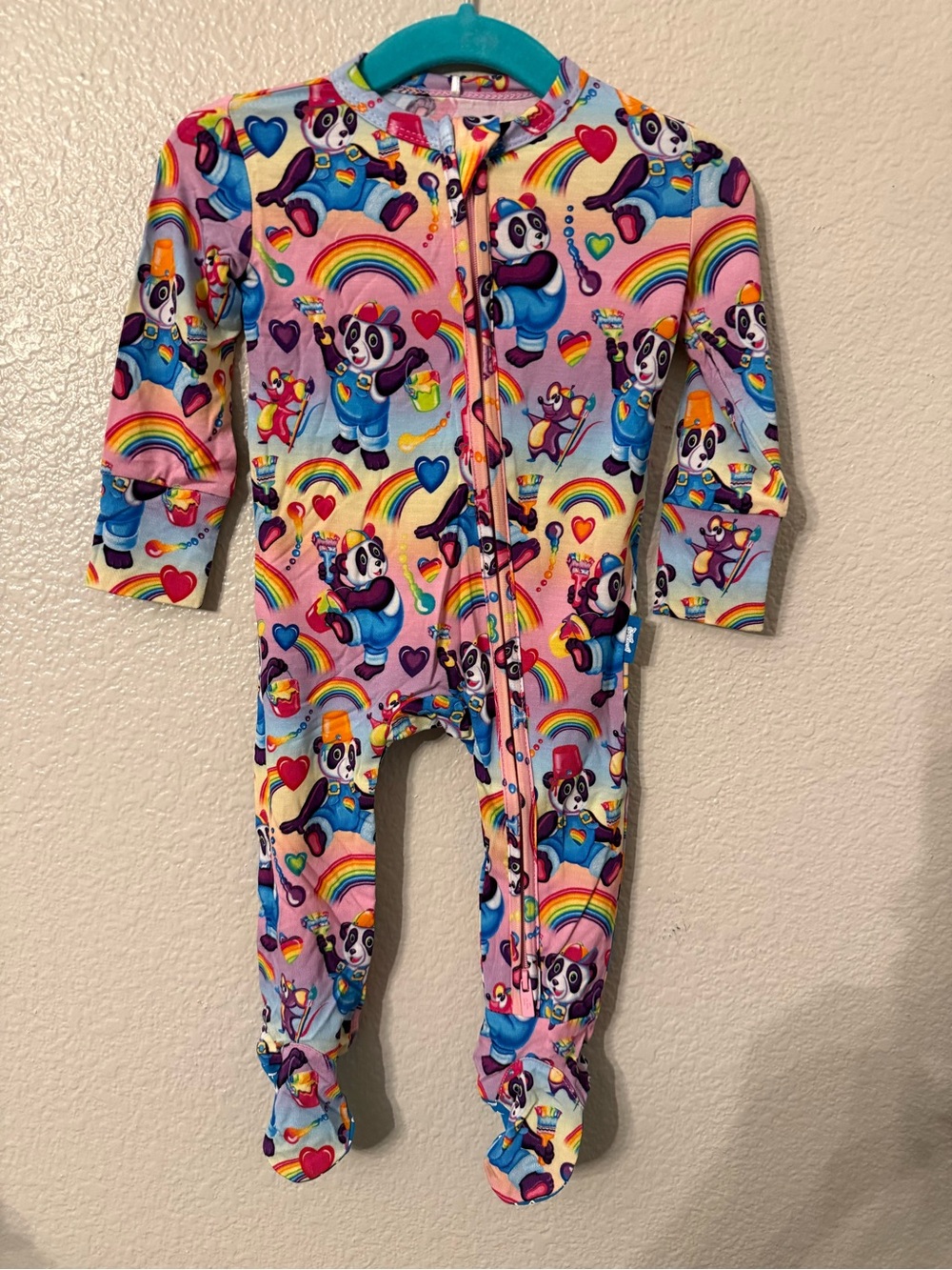 Posh Peanut Pink Rainbow Panda Footed One-Piece